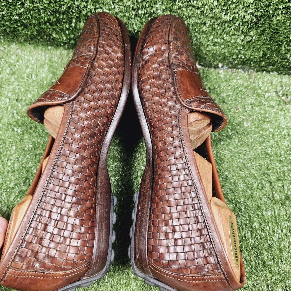Bragano Brown Leather Slip On Woven Penny Loafer Dress Shoes Mens Size 10 M‎